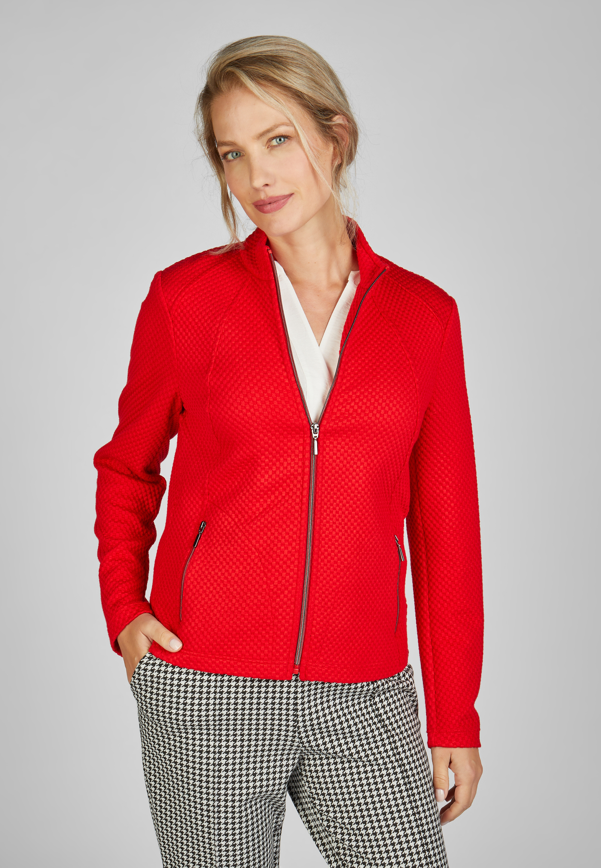 Stilvolle Jersey Jacke mit Stehkragen und strukturiertem Material