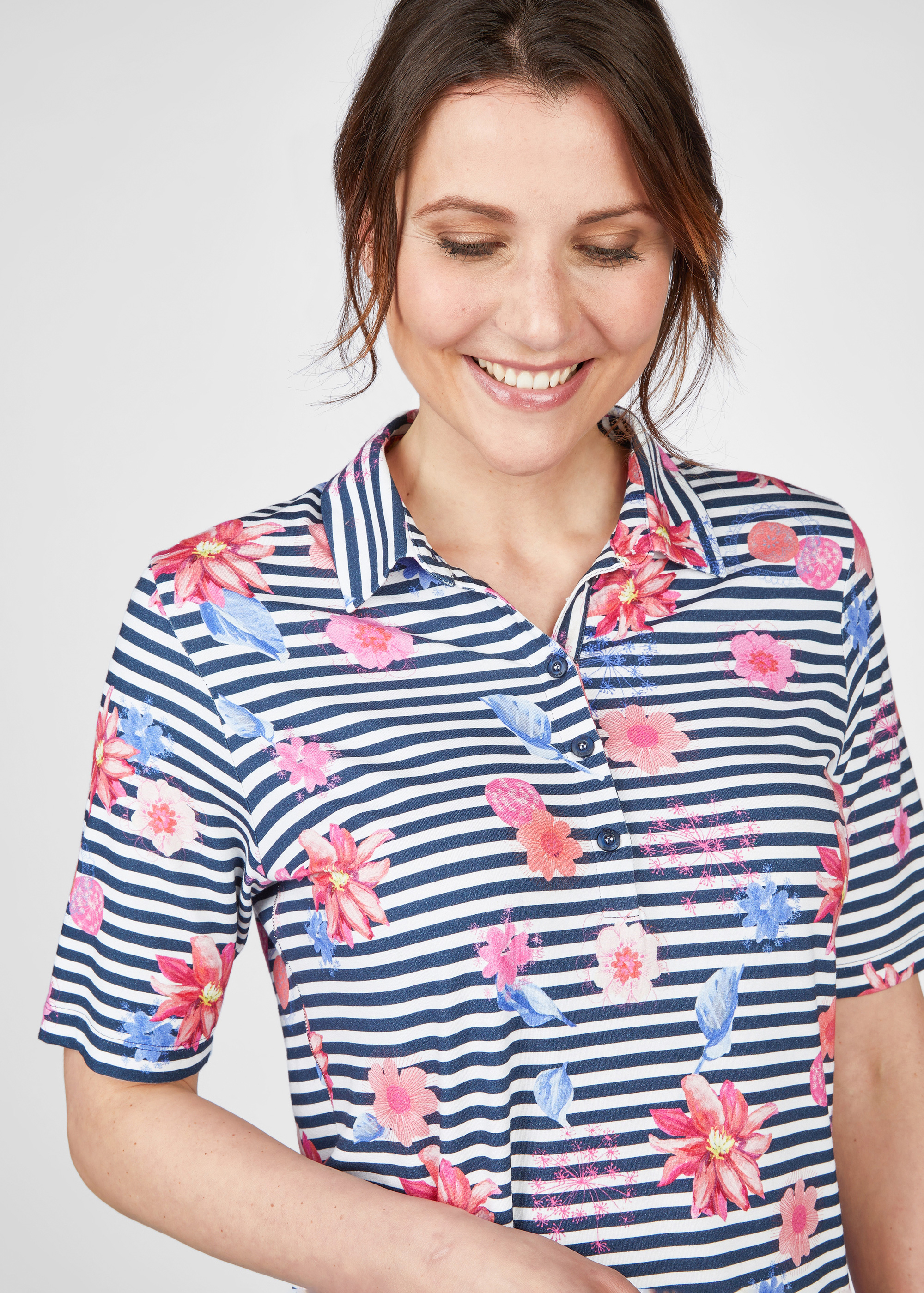 Polo T-Shirt mit Blumen und Streifen